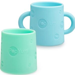 NEW PopYum Silicone Training Cups 2 Pack Sky Blue Mint Green BPA Free